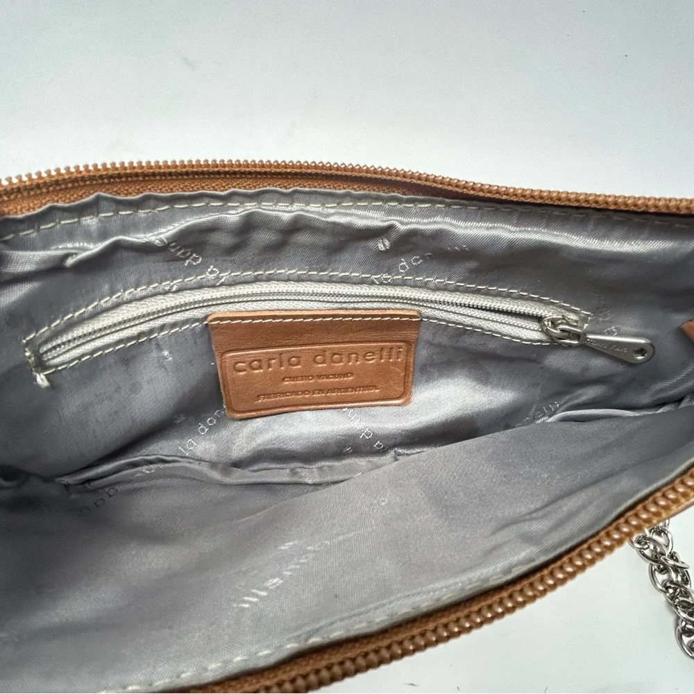 Carla Danelli Tan Brown Leather Bow Pochette Wristlet Purse‎
